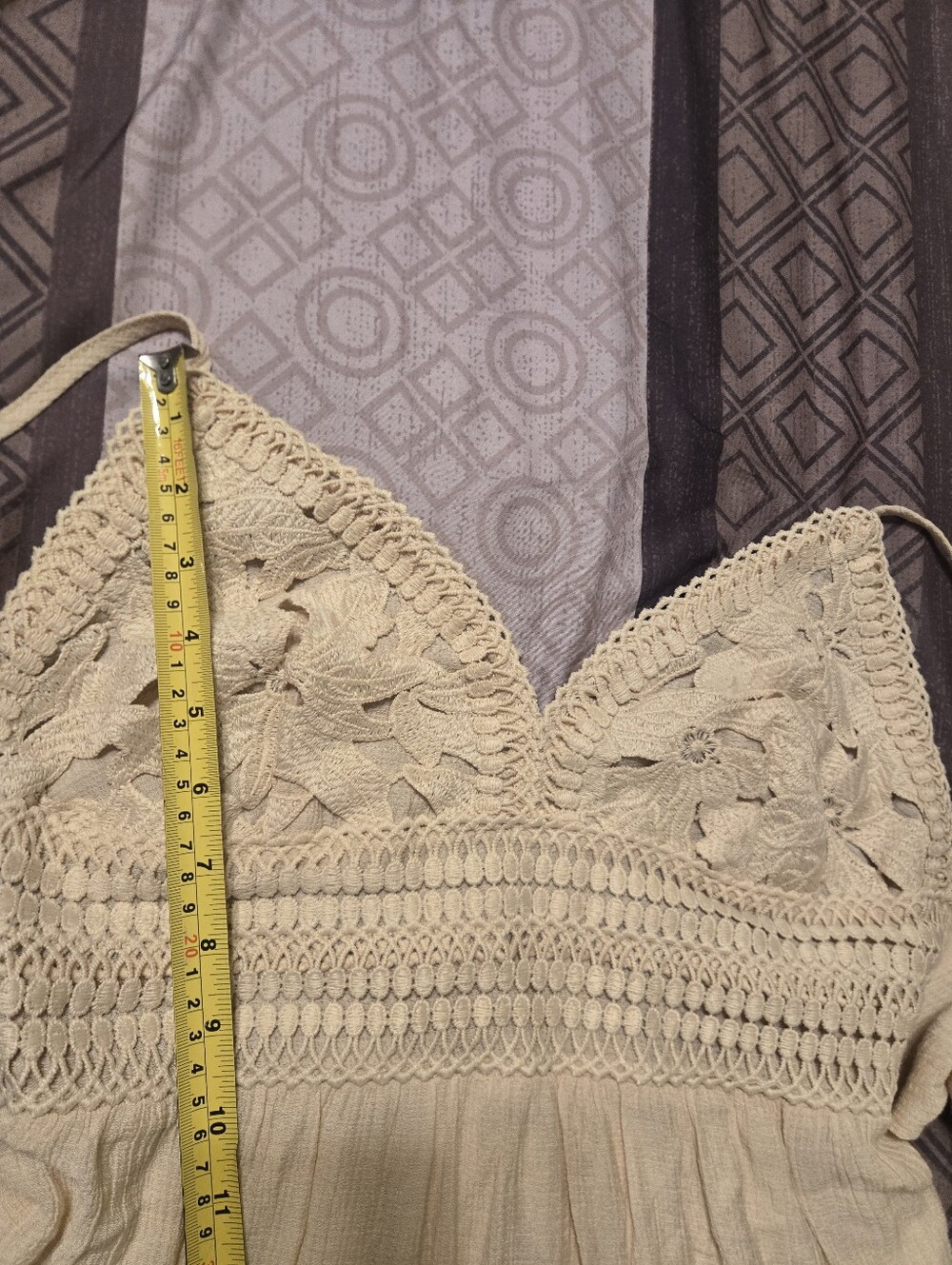 Large Bohemian Crochet-Top Cream Maxi Dress - Picture 4 of 5